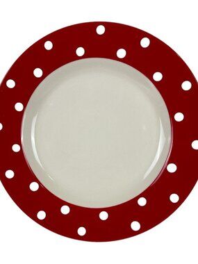 Spode Baking Days Dinner Plates Set of 4 10 7/8" Red Polka Dot Holiday Stoneware